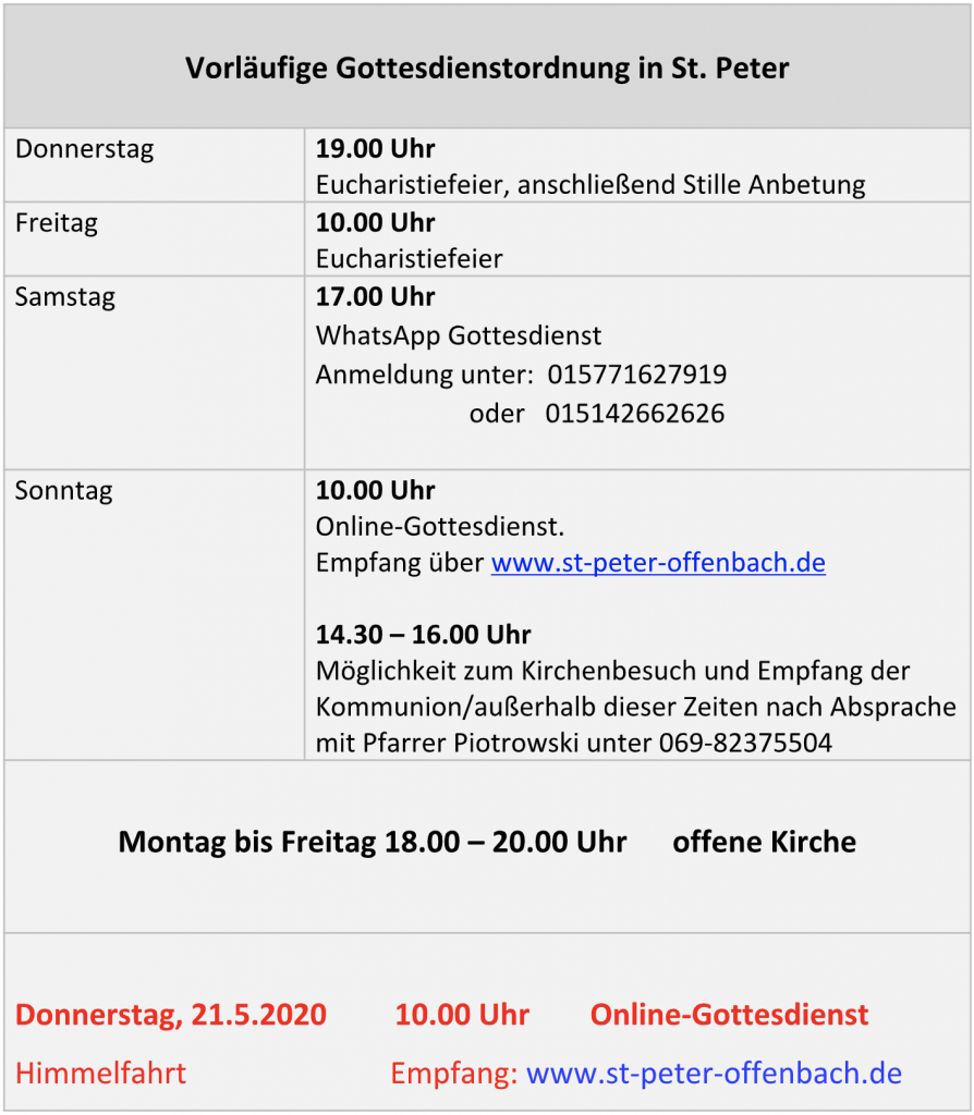 Gottesdienstordnung St. Peter Offenbach